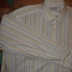 Turnbull & Asser Men's French cuff dress shirt blue white yellow stripe 17.5 L